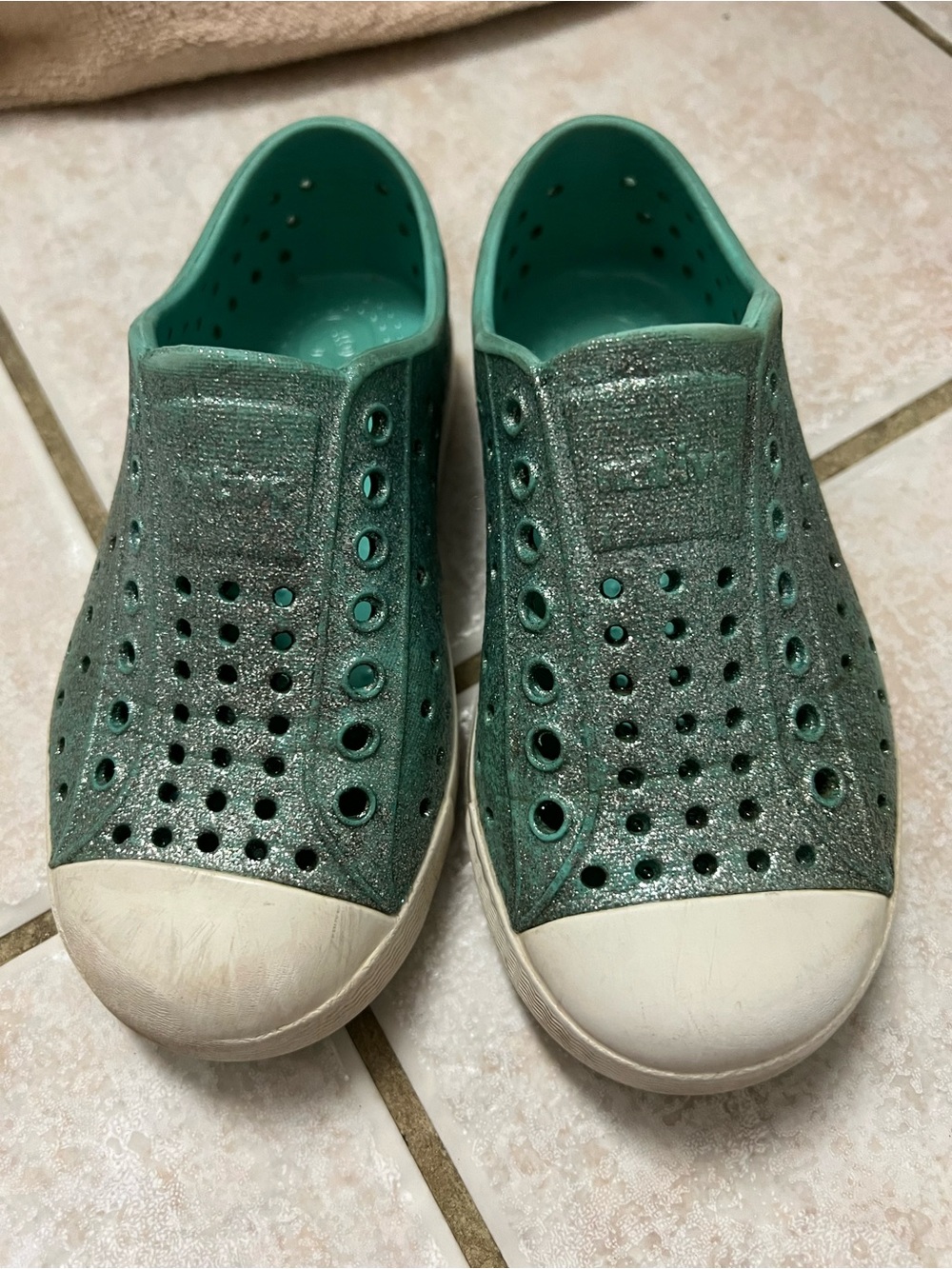 Native Shoes Kids Sparkle Teal Slip-On Water Shoes